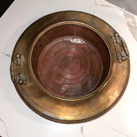 16.5” BRASS AND COPPER BRAZIER BOWL PLANTER VESSEL - Picture 2 of 10
